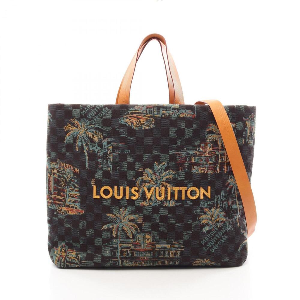 Louis Vuitton Shopper Tote MM Damier Palm Tree Marina Blue 2-Way Bag Handbag ...